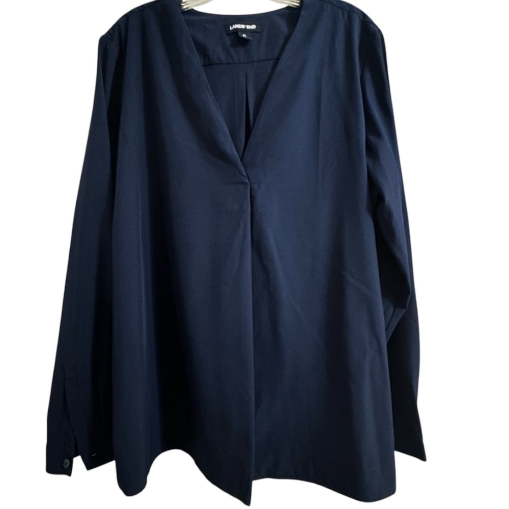 Lands End Navy blue long sleeve blouse size xL